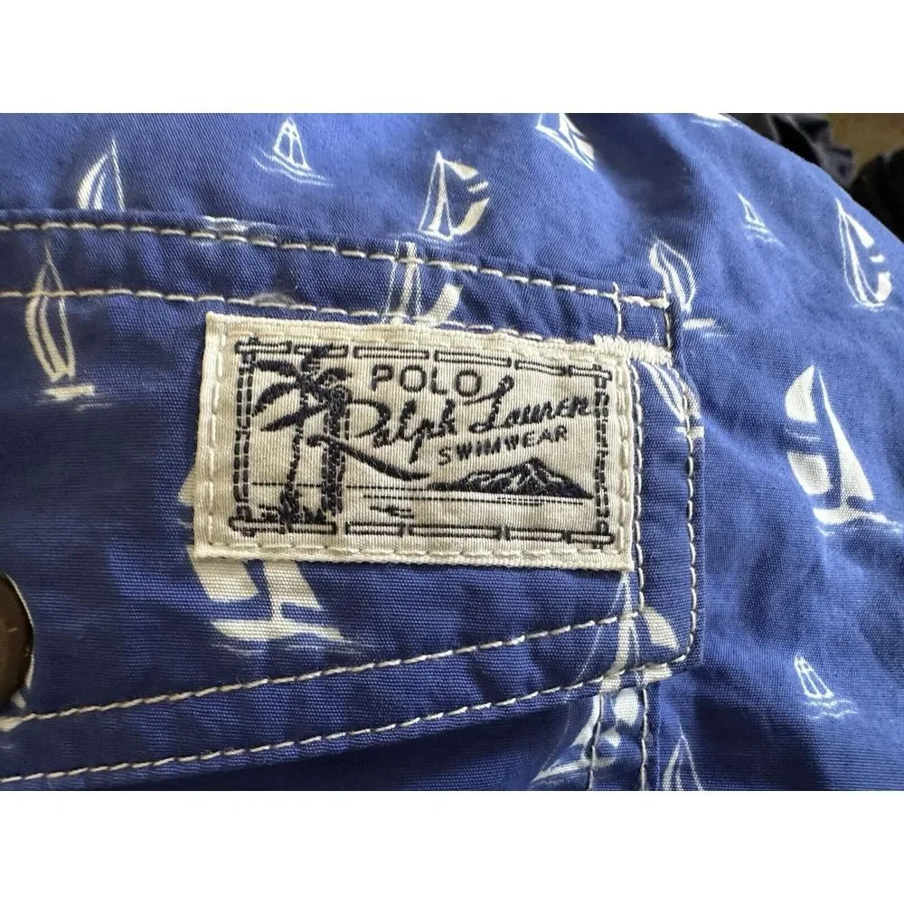 Polo Ralph Lauren Blue Sailboat Swim Trunks Men Board Shorts Size2XLT‎ No Liners